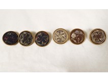 6 boutons anciens broderie fleurs métal doré XIXème siècle