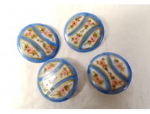 4 boutons anciens porcelaine décor fleurs collection XIXème siècle