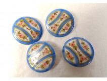 4 old porcelain buttons decorated with flowers 19th century collection