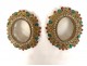 Paire cadres porte-reliquaires laiton doré strass cabochons XIXème siècle