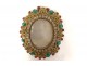 Paire cadres porte-reliquaires laiton doré strass cabochons XIXème siècle