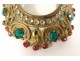 Paire cadres porte-reliquaires laiton doré strass cabochons XIXème siècle