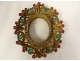 Paire cadres porte-reliquaires laiton doré strass cabochons XIXème siècle