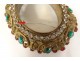 Paire cadres porte-reliquaires laiton doré strass cabochons XIXème siècle
