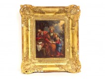 HSP tableau Education Vierge Saint-Anne Joachim cadre stuqué doré XIXème
