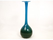 Molten glass vase blue green, signed OJ Lake Ekenas Sweden * twentieth