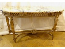 Console Louis XVI demi-lune bois sculpté doré marbre Napoléon III XIXème