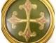 Paire broderies fils d'or croix stylisée cadre doré rond XIXème siècle