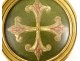 Paire broderies fils d'or croix stylisée cadre doré rond XIXème siècle