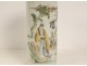 Large Chinese porcelain brush pot with a wise figure depicting a garden poem, 20th century