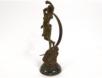 Sculpture bronze femme nue croissant lune Nuit déesse Diane signée XIXème