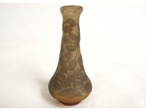 Petit vase balustre pâte de verre Emile Gallé fleurs lis Art Nouveau XIXème