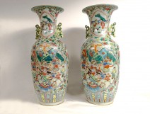 Paire grands vases porcelaine chinoise personnages chevaux Tongzhi XIXème