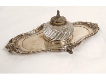 Solid silver Minerva inkwell, silversmith Flamant &amp; Fils, crystal shells, 19th century