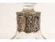 Engraved crystal bottle in solid German silver with figures of a mill and a boat, 19th century