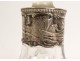 Engraved crystal bottle in solid German silver with figures of a mill and a boat, 19th century