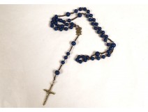 Chapelet grains lapi-lazuli métal argenté croix Christ crucifix XIXè siècle
