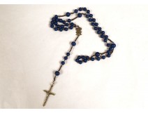 Chapelet grains lapi-lazuli métal argenté croix Christ crucifix XIXè siècle