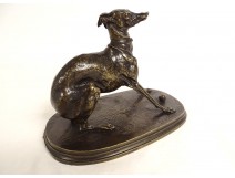 Petite sculpture bronze Pierre-Jules Mène lévrier levrette à la boule XIXè