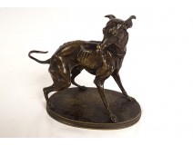 Petite sculpture bronze Pierre-Jules Mène chien lévrier Plock 1854 XIXème