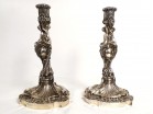 Paire bougeoirs Louis XV flambeaux rocaille bronze d'ap. Meissonnier XIXè