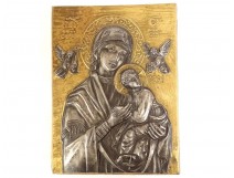 Icône orthodoxe grecque Vierge Enfant Notre Dame Perpétuel Secours XIXème