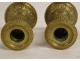 Pair of small Louis XVI gilded bronze candlesticks with 18th century foliage torches