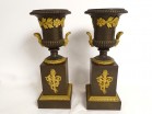 Paire cassolettes Empire vases Médicis bronze flambeau serpent laurier XIXè