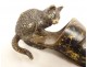 Petite sculpture bronze de Vienne polychrome chat souris soulier XIXème
