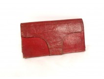 Sacoche pochette porte-documents cuir maroquin rouge soufflets XIXè siècle