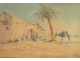 Pair of Orientalist Paintings with desert landscape and camel caravan, nineteenth