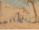 Pair of Orientalist Paintings with desert landscape and camel caravan, nineteenth