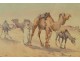 Pair of Orientalist Paintings with desert landscape and camel caravan, nineteenth