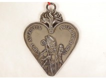 Médaille religieuse argent massif Sacré-Coeur Saint-Augustin calice XIXème