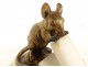 Petite sculpture Clovis Masson bronze marbre souris grignotant animalier 19è