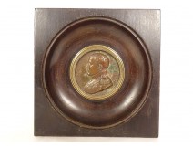 Médaille bronze Antoine Bovy portrait Empereur Napoléon Ier cadre bois XIXè