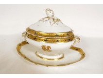 Saucière porcelaine Paris dorure Paul Cellerin Pont Neuf Napoléon III XIXè