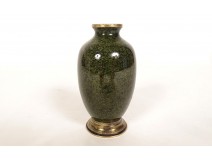 Petit vase porcelaine Sèvres vert moucheté monture métal début XXème siècle