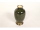 Petit vase porcelaine Sèvres vert moucheté monture métal début XXème siècle