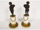 2 petites sculptures Amours putti corne abondance Clodion bronze marbre 19è