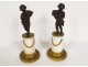 2 petites sculptures Amours putti corne abondance Clodion bronze marbre 19è
