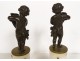 2 small sculptures Amours putti cornucopia Clodion bronze marble 19th