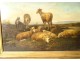 Grande HST tableau Valère Verheust troupeau moutons chien école belge XIXè