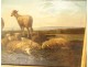 Grande HST tableau Valère Verheust troupeau moutons chien école belge XIXè