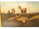 Grande HST tableau Valère Verheust troupeau moutons chien école belge XIXè