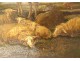 Grande HST tableau Valère Verheust troupeau moutons chien école belge XIXè