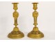 Paire bougeoirs flambeaux Louis XVI bronze doré guirlandes perles XVIIIème