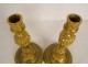 Paire bougeoirs flambeaux Louis XVI bronze doré guirlandes perles XVIIIème