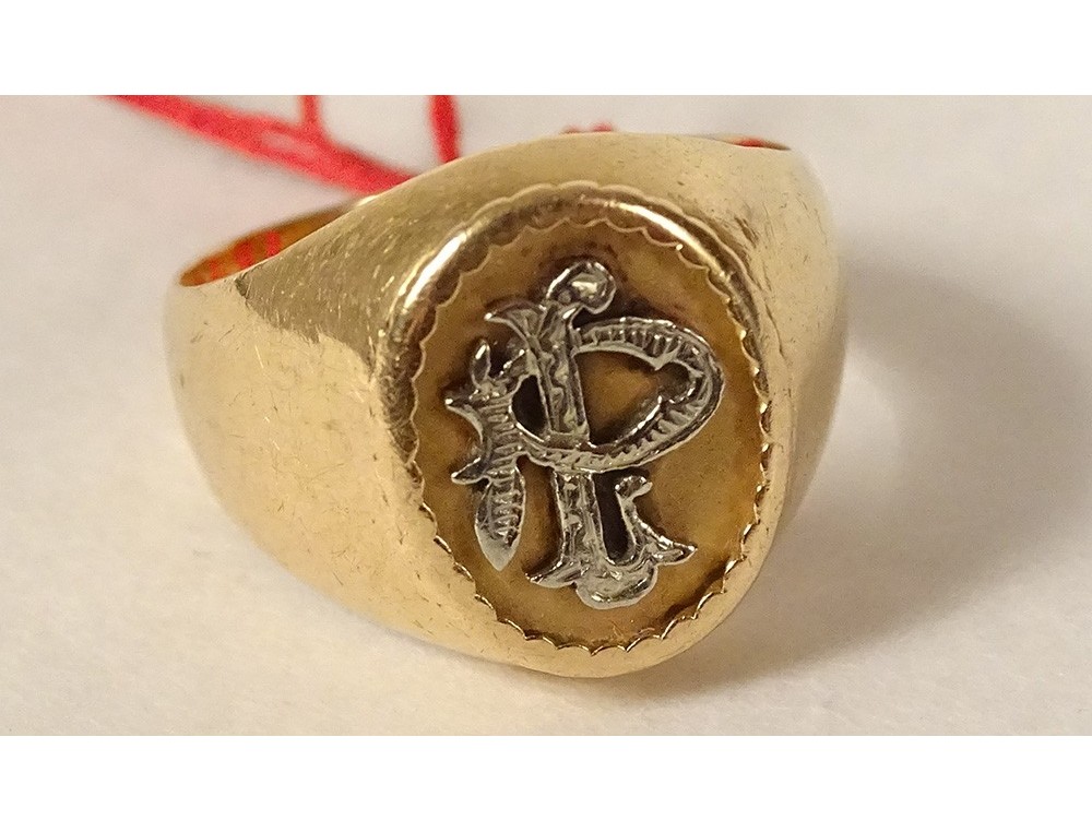 Bague chevali re or massif 18 carats monogramme initiales 4 15gr