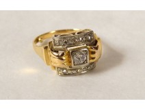 18 carat solid gold ring diamond small roses PB 3.53gr 20th century jewel